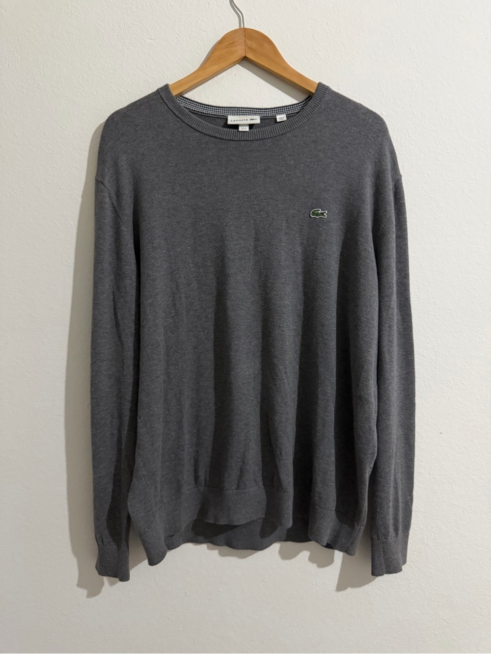 Lacoste Men's Charcoal Gray Crewneck Sweater with Green Logo XL